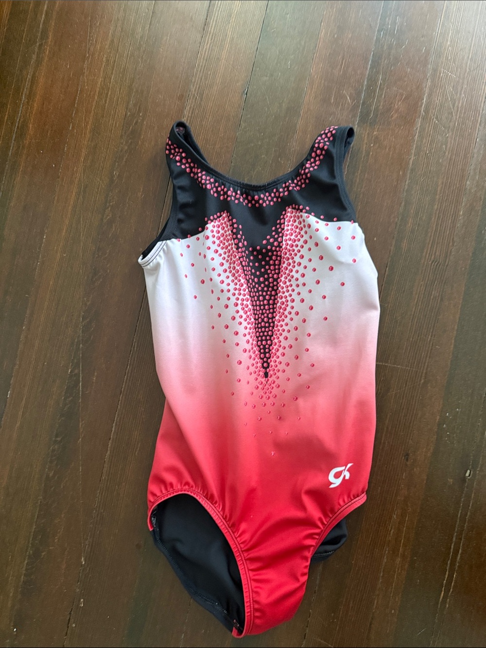 GK Girls' Red Ombre Gymnastics Leotard with Black Accents